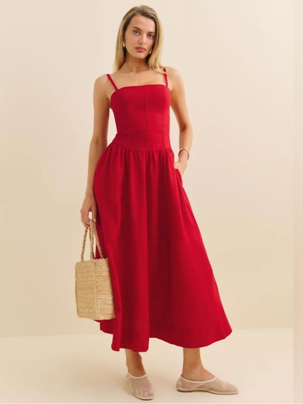 Reformation Katarin Dress in Lipstick Red